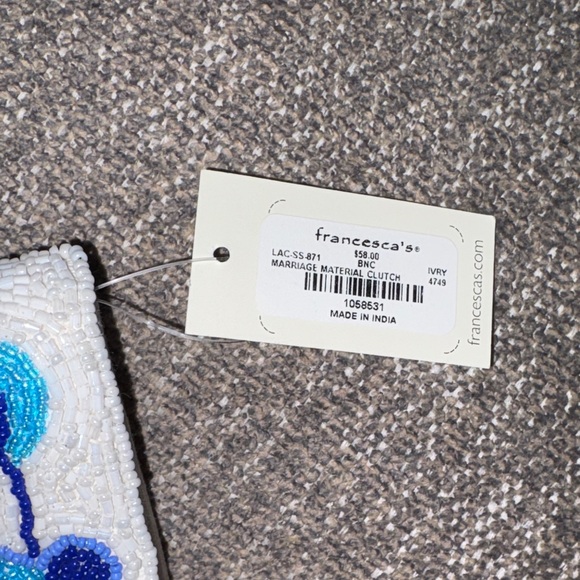 Francesca's Collections Ivory and Blue Beaded Clutch - Picture 2 of 5